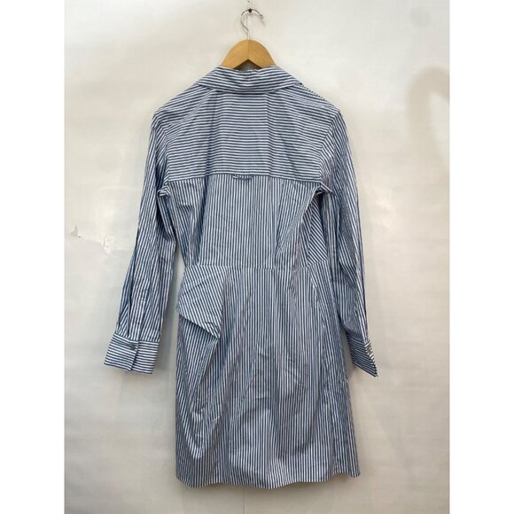 Vince Women's Furrow Stripe Wrap Shirt Dress Blue White Collared Size Small - Picture 4 of 9